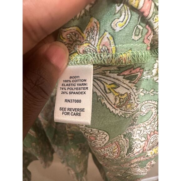 Cato Plus Paisley Blouse 22/24W Green Boho Peplum Smocked Shirt - Picture 2 of 6